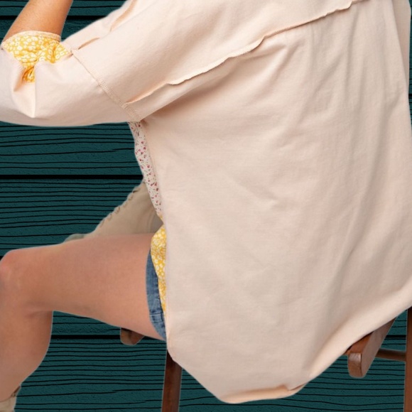 EASEL “Statement Tee” 100% Cotton Mix Print Patchwork Half Sleeves Exposed Seams - Picture 10 of 11